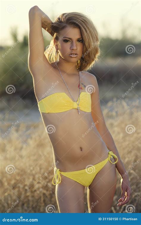 Smiling Bikini Beautiful Woman Stock Photo Image Of Fashion Black