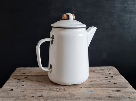 Vintage White Enamel Tea Kettle For Decor Soviet Vintage Etsy