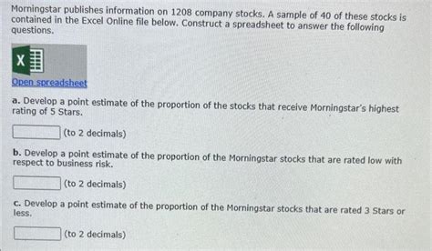 Solved Morningstar Publishes Information On Company Chegg