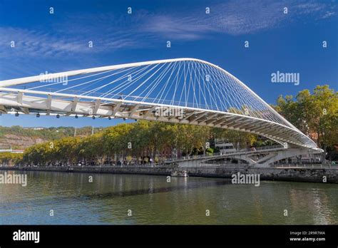 Spain Basque Country Bilbao Zubizuri Or White Bridge Tied Arch Footbridge Across The Nervion