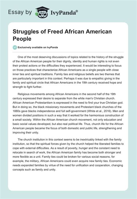 Struggles Of Freed African American People Words Essay Example