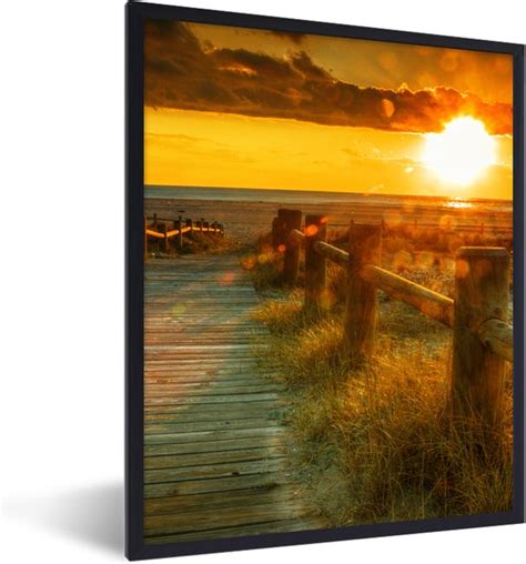 Fotolijst Incl Poster Zon Strand Duin Horizon Gras Pad