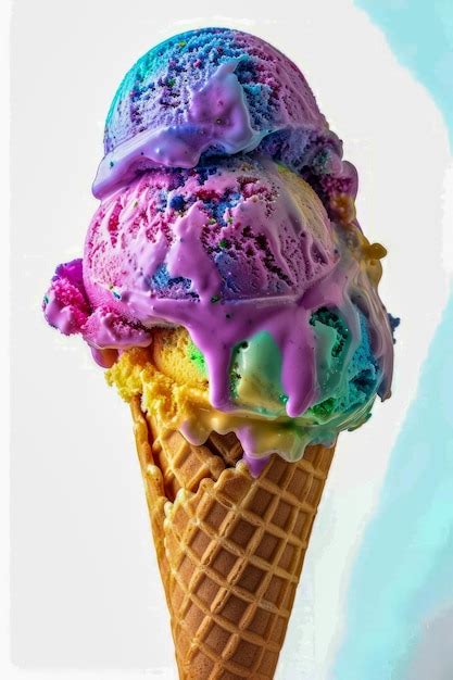 Premium Photo Colorful Ice Cream Cone With Multiple Flavors And