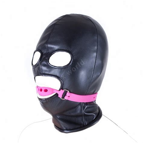 Soft Pu Leather Hood Mask Bondage Head Restraint Open Eye Mouth Sex