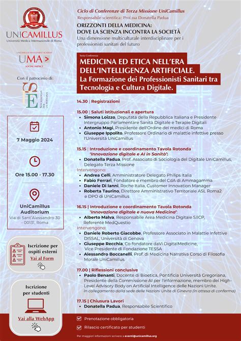 Ciclo Di Conferenze Di Terza Missione UniCamillus Medicina Ed Etica