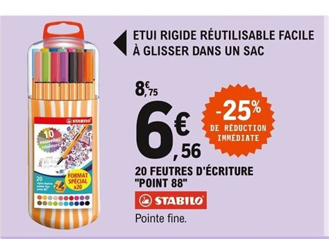 Promo Stabilo 20 Feutres d écriture Point 88 chez E Leclerc