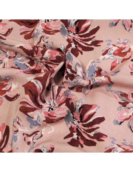 Toile de viscose Fleuri camaïeu de rose vendu au mètre