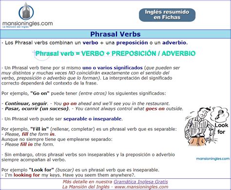 Phrasal Verbs En Inglés Ficha Resumen