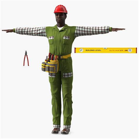 Dark Skinned Black Builder T Pose 3d Model 149 3ds Blend C4d Fbx Max Ma Lxo Obj Free3d