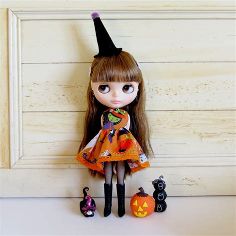 Halloween Dress For Blythe Doll Orange With Wicked Witch Brown Eyed Rose