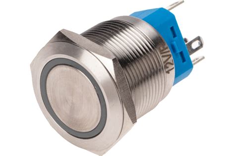 Антивандальная кнопка REXANT d22, 12В(LED), без фиксации (5с), OFF-(ON ...