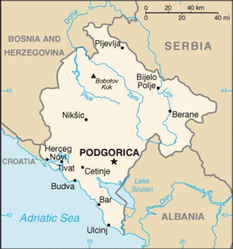 Montenegro Map Terrain Area And Outline Maps Of Montenegro