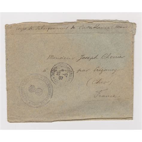 France 1907 Envelope Posted To Cher France From Foreign Legion Regiment