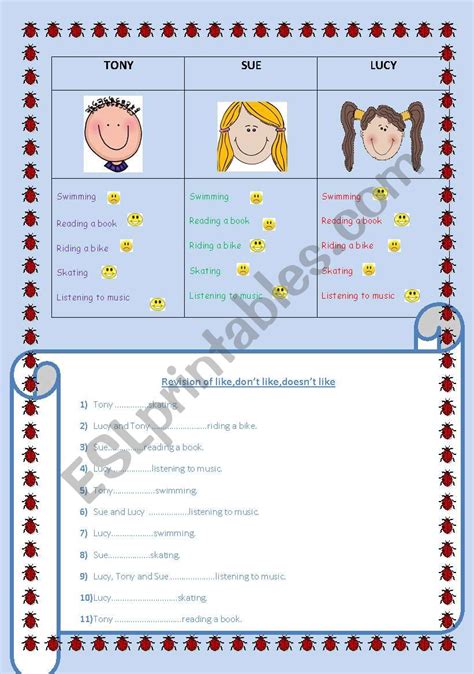 Like Don´t Like Doesn´t Like Esl Worksheet By Girgelsinem