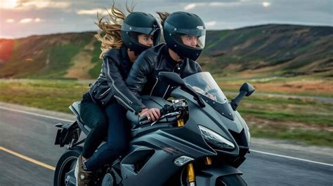 Premium Photo Couple Riding A Motorbike Wearing Helmets