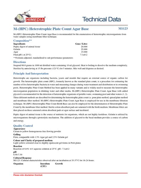 M Hpc Heterotrophic Plate Count Agar Base Composition Pdf