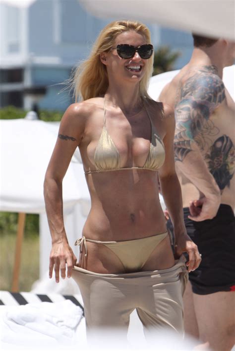 MICHELLE HUNZIKER In Gold Bikini On The Beach In Miami HawtCelebs