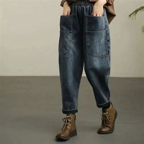 Jeans Sarouel Taille Haute Pour Femmes Pantalons En Denim Baggy Punk