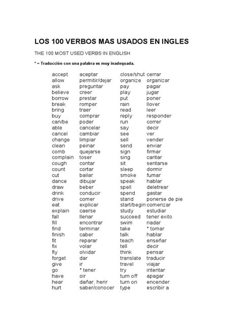 Los 100 Verbos Mas Usados En Ingles Pdf Grammatical Number