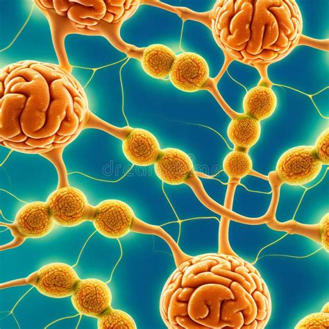 Microscopic View Of Neurons And Synapses In The Brain Concept Stock