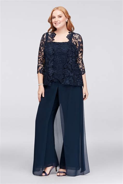 Guipure Lace And Chiffon Plus Size Pant Suit Davids Bridal Mother