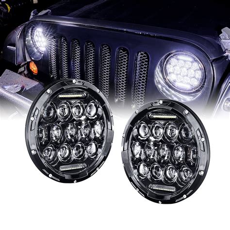 Pair 7 Inch Round Black Led Headlights With DRL For Jeep Wrangler Jk Tj