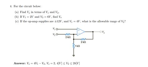 Solved For The Circuit Below A Find Vo In Terms Of V1 And Chegg