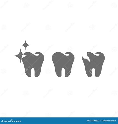 Dientes Sanos Y Brillantes Y Un Conjunto De Iconos De Caries Ilustración Del Vector