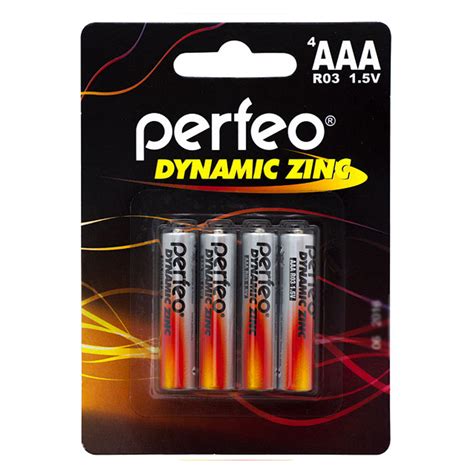 Батарейки Perfeo R03 AAA Dynamic Zinc солевые мизинчиковые, 4шт на ...