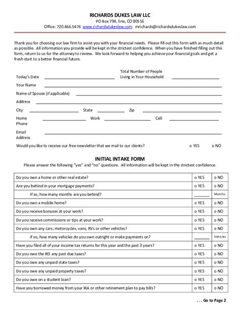 Fillable Online Initial Intake Form Bankruptcy Fax Email Print PdfFiller