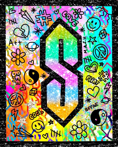 An Abstract Painting With The Letter O In Different Colors And Symbols