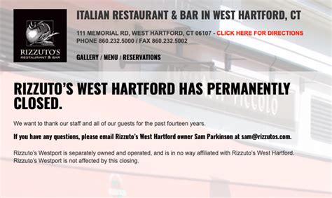 Rizzuto S West Hartford Location Closes New Italian Restaurant Slated To Open In Space We Ha