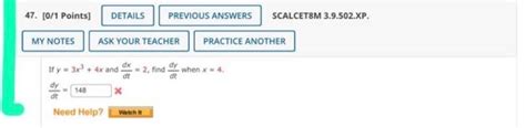 Solved 47 0 1 Points DETAILS PREVIOUS ANSWERS SCALCET8M Chegg