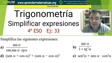 Simplificar Expresiones Trigonométricas 4 Eso 06 033 José Jaime Mas