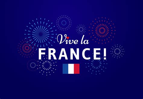 Vive la France Greeting card design with text and fireworks for National day celebration in ...