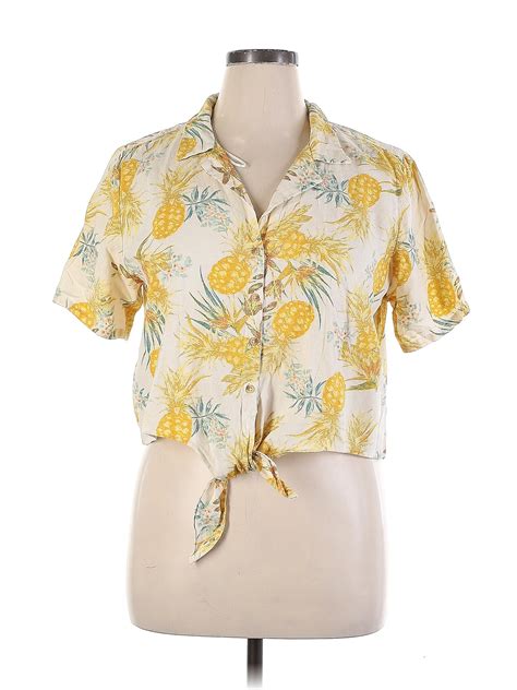 A N A A New Approach Tropical Yellow Short Sleeve Blouse Size Xl 52