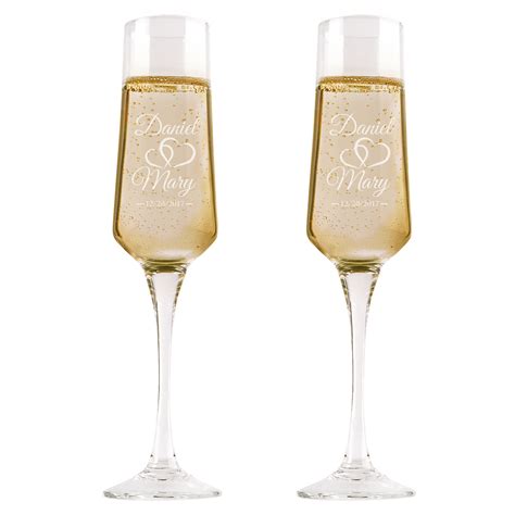 Set Of 2 Hearts Wedding Champagne Flutes Personalized Champagne Flute Wedding Favors Custom