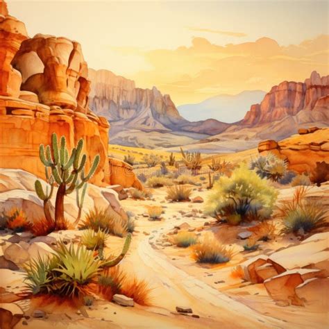 Watercolor Desert Landscape, Desert Art Stock Illustration - Illustration of watercolor, design ...