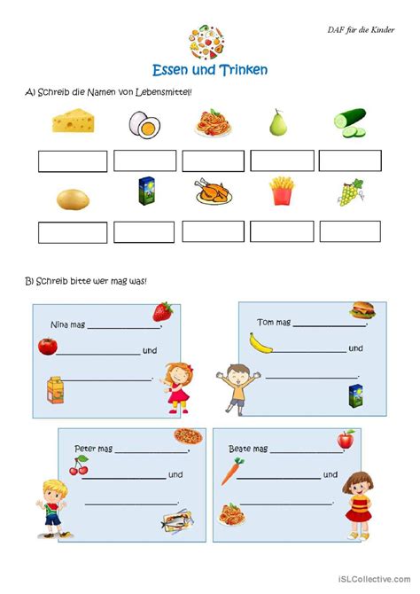 Essen und Trinken bildwörterbücher o…: Deutsch DAF Arbeitsblätter pdf & doc