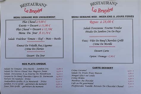 Menu Au La Bruyere Restaurant Savigneux