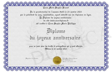 Diplome Du Joyeux Anniversaire