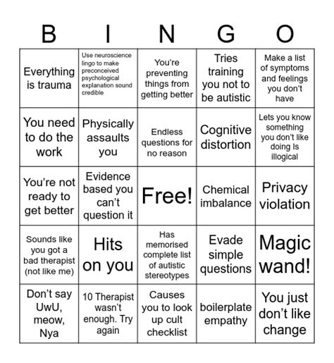 Therapy Bingo Card