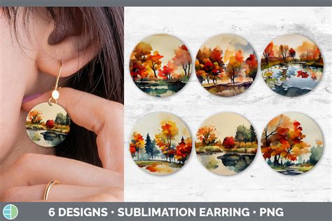 Autumn Trees Round Earring Sublimation Designs Bundle By Enliven