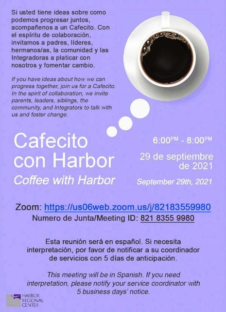 Cafecito Con Harbor Harbor Regional Center