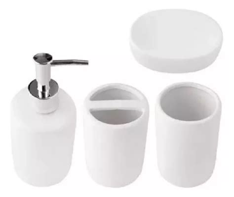 Kit Lavabo Conjunto Banheiro 4 Peças Ceramica Exclusivo Cor Branco