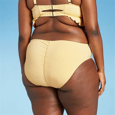 Juniors Plus Size Ribbed Cheeky Bikini Bottom Xhilaration Yellow W