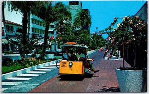 Vintage Postcard Trolley Call On Exotic Lincoln Mall Miami Beach