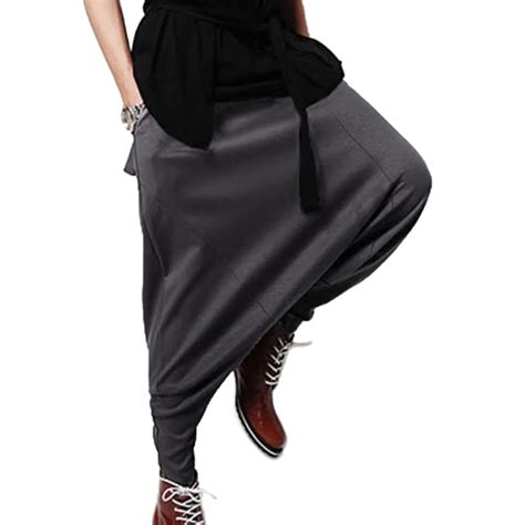 Men Hip Hop Baggy Pants Casual Loose Drop Crotch Harem Pants Elastic