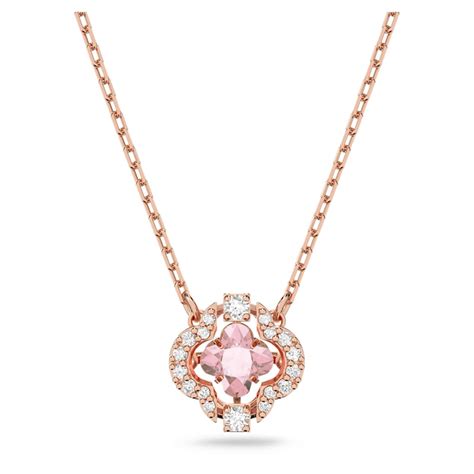 Swarovski Sparkling Dance Necklace Clover Pink Rose Gold Tone Plated