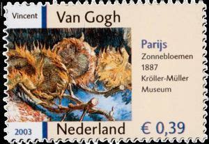 Stamp Four Cut Sunflowers By Vincent Van Gogh Netherlands Th